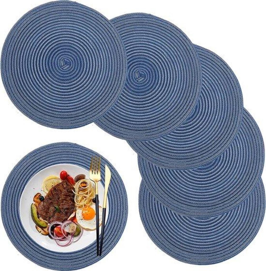 Kunststoff-placemats, waschbar, rund, künstliche Placemats, 6 Stück, 36 cm, für Küche, Tisch, Partydekoration, blau