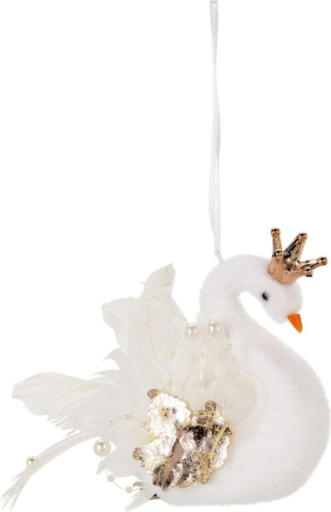 Hängender Deko-Schwan – Weihnachtskugel 17 cm mit perlmuttfarbenen Flügeln