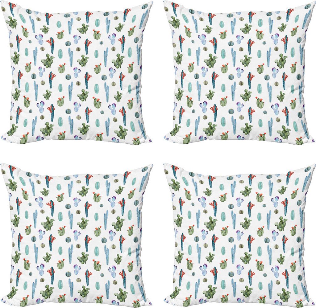 ABAKUHAUS Kaktus Kissenbezug Set (4 Stück), Exotische Botanik Themed Muster, Moderner Doppelseitiger Digitaldruck, 50 cm x 50 cm, Mehrfarbig