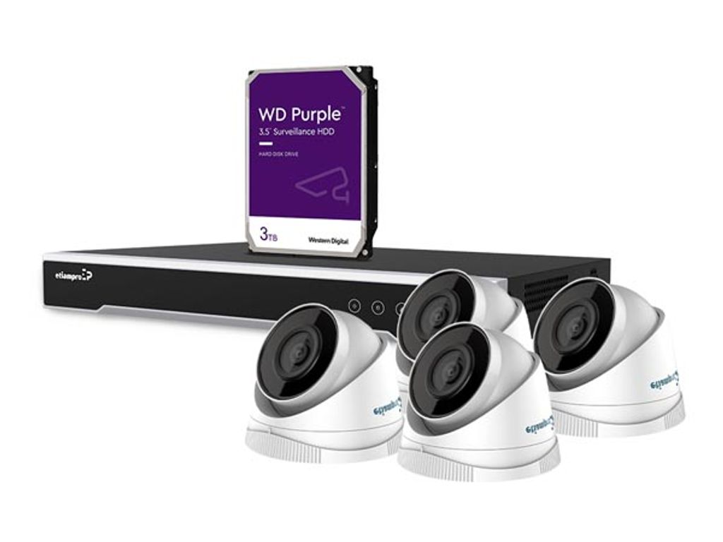 IP-Überwachungskit 4 MP – NVR 8-Kanal-Recorder – 4 x weiße Dome-IP-Kameras – 3 TB HDD – Kabel