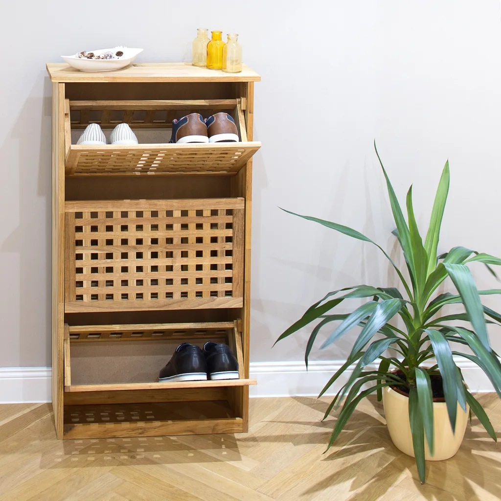 Boite à chaussures haute Relaxdays en bois naturel avec porte battante