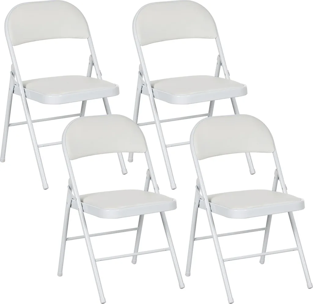 HOMCOM Lot de 4 Chaises Pliantes Blanches en Acier et Simili Cuir 45x46x78cm