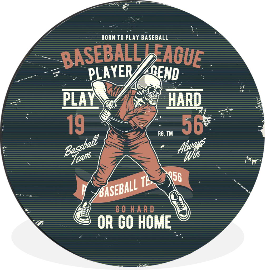 MuchoWow Aluminium Wandkreis Jahrgang - Skelett - Baseball Ø 30 cm Wanddeko Modern Wohnzimmer - Wand Bild - Wohnzimmer - Runde Bilder - Alubilde...