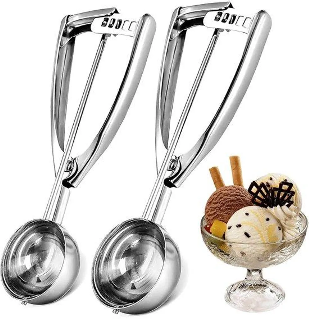 Cuillère à glace anti-adhérente inox : démoulage facile avec éjecteur - x2