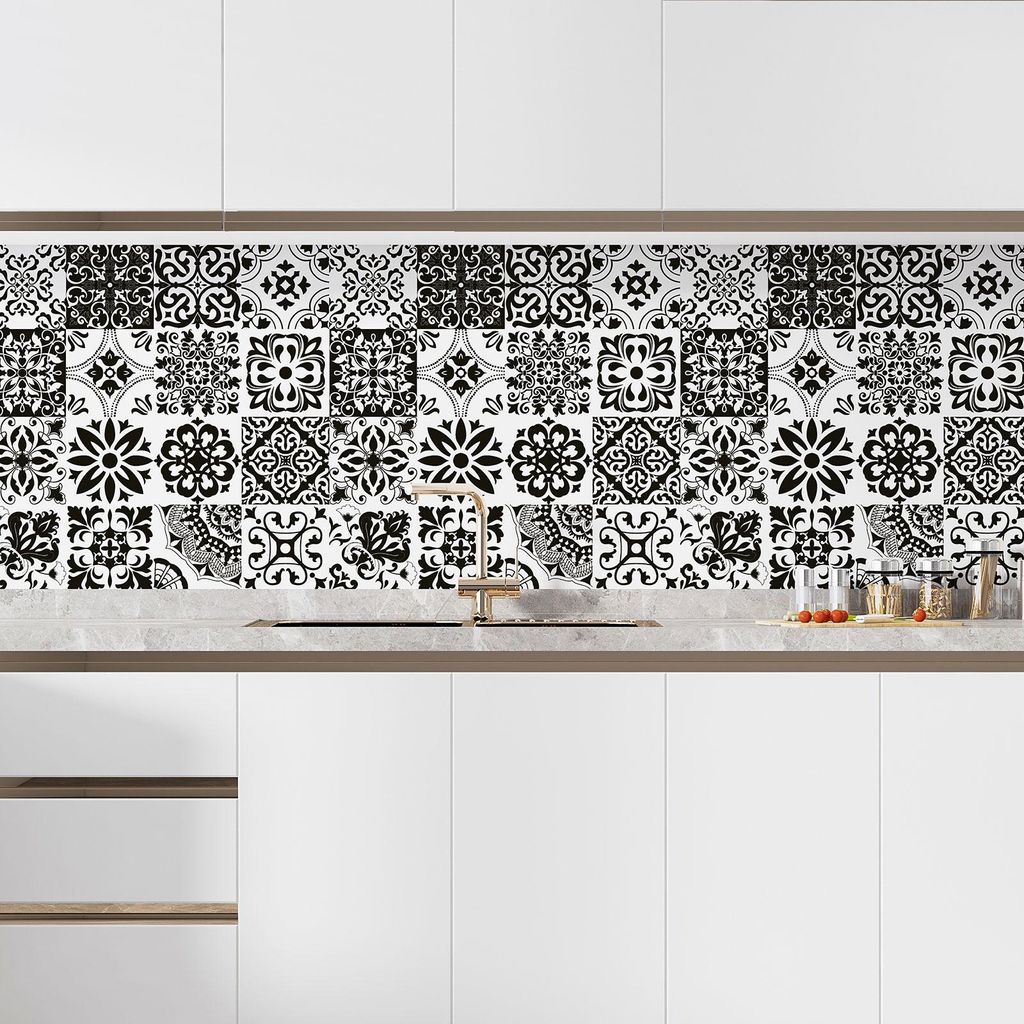 Klebefolie für Küchenrückwand – Lumaléa – Zementfliesen-Optik – Klebefolie + GLANZ-Schutz – 60 x 60 cm