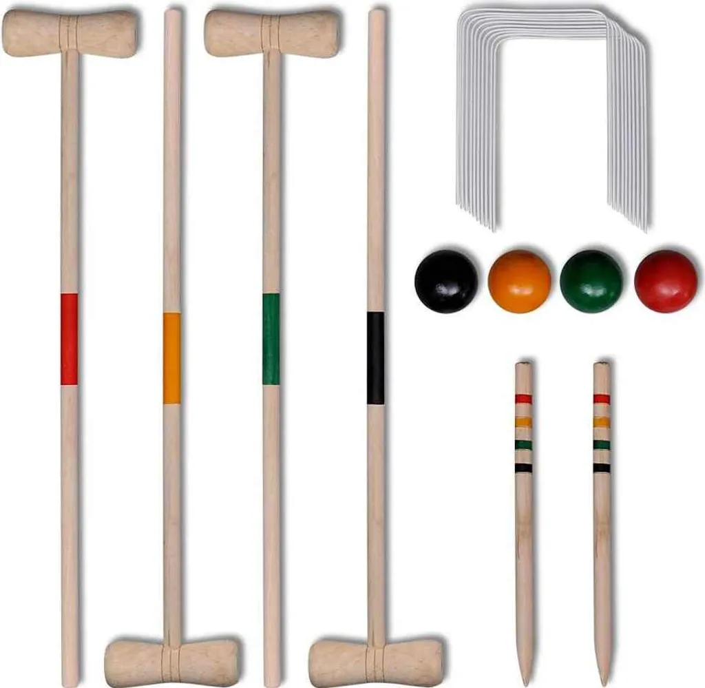 Set de Croquet en bois 4 joueurs avec maillets et arceaux métalliques
