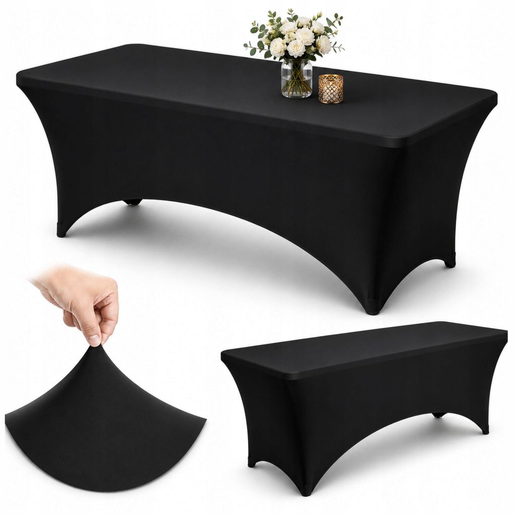 Tischhusse schwarz Stretch 180x76 cm Banketttisch Catering Produktbild 