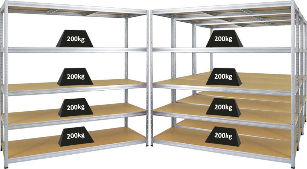 Mega Deal | 4x Schwerlastregal Giant Elephant | HxBxT 180x180x60cm | Fachlast 200kg | Verzinkt