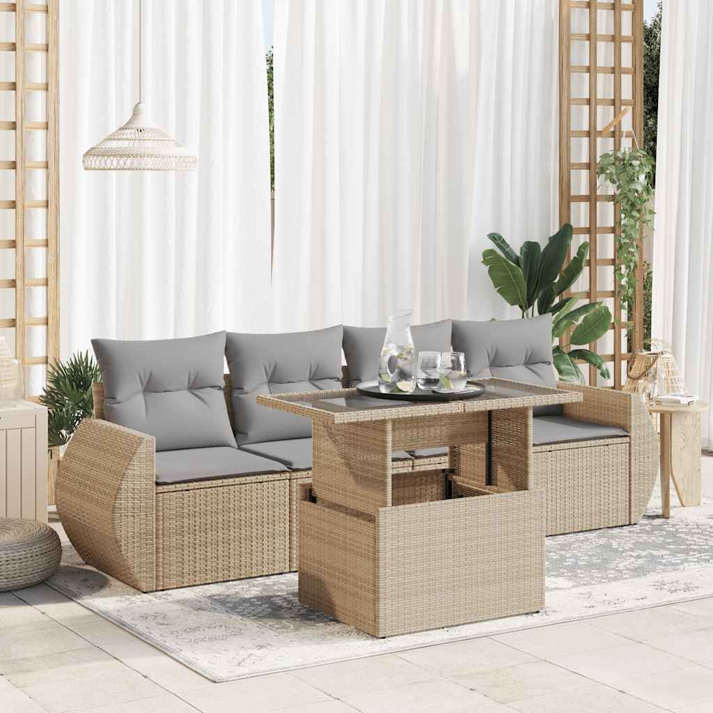 "2026 Promotion" 5-tlg. Garten-Sofagarnitur/Terrassenmöbel - mit Kissen - Beige Poly Rattan - Gartenmöbelset CC18149