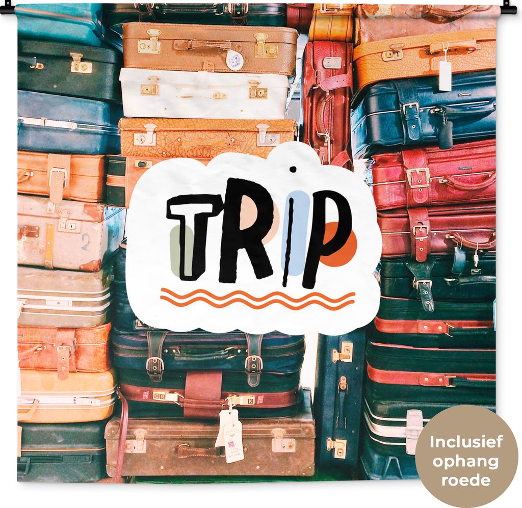 MuchoWow Wandteppich Wandbehang Koffer - Vintage - Sommer 150x150 cm Tapisserie Dekoration Wandtuch - Wohnaccessoires - Modernes