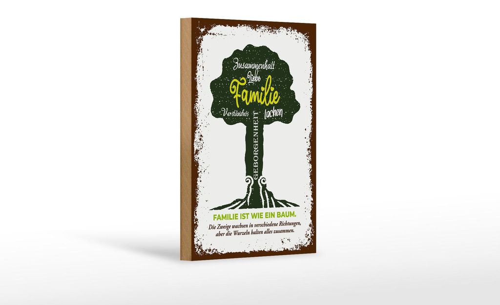 Holzschild Familie ist wie ein Baum, 18 x 12 cm, Holzschilder Spruch Glück Weisheit