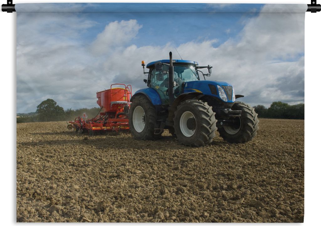 MuchoWow Wandteppich Wandbehang Traktor - Blau - Landleben - Wolken 90x67.5 cm Tapisserie Dekoration Wandtuch - Fototeppich - Wand-Skulpturen