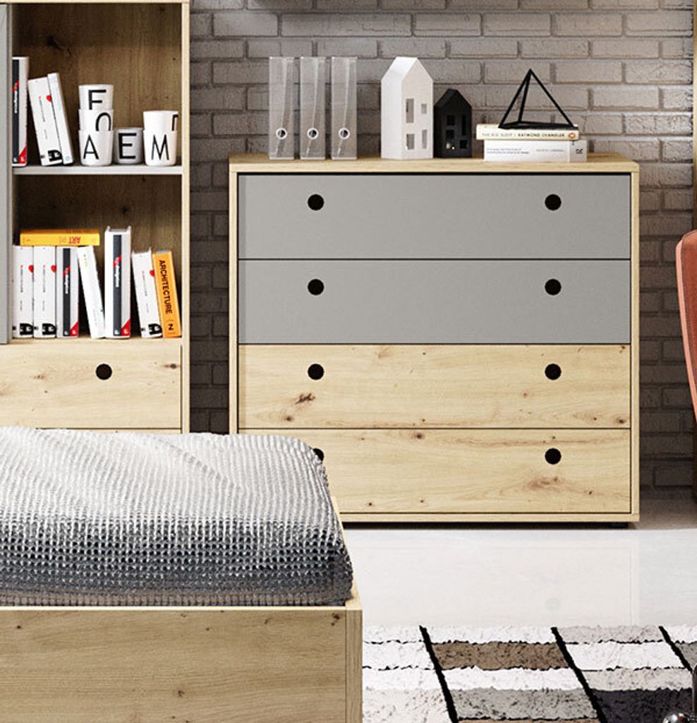 Kommode Stauraumschrank Jugendzimmer 90cm bernstein eiche platingrau Modern
