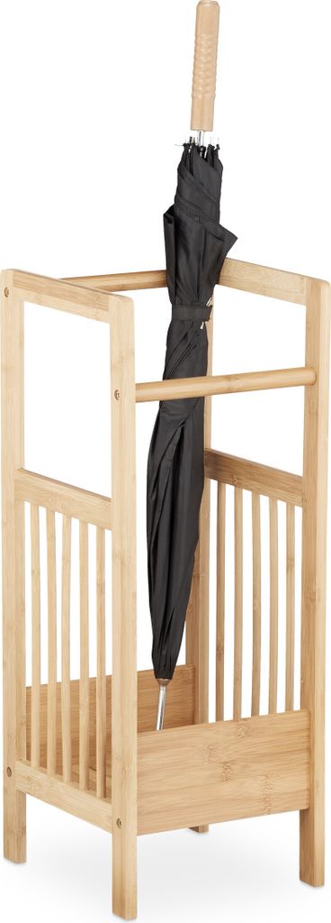 Relaxdays Schirmständer Bambus, eckig, 2 Griffe, H x B x T: ca. 64 x 25 x 26,5 cm, Umbrella Stand, Schirmhalter, natur
