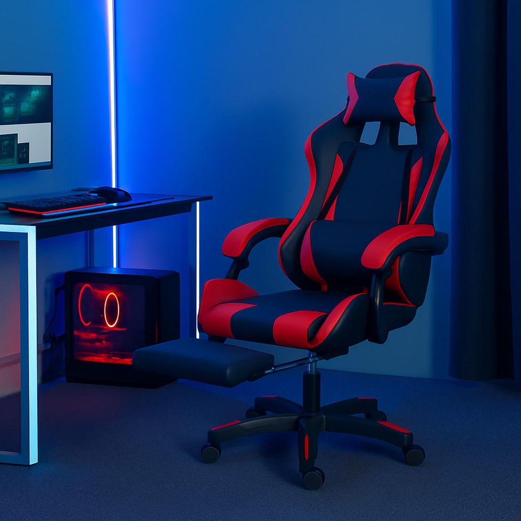 Ergonomischer Gaming Stuhl mit Fußstütze Racing-Design Produktbild 