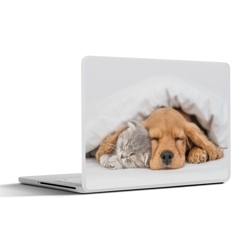 MuchoWow Laptop Aufkleber Sticker Cover Haustiere - Hund - Katze - Decke 25x18 cm - Laptop-Deko