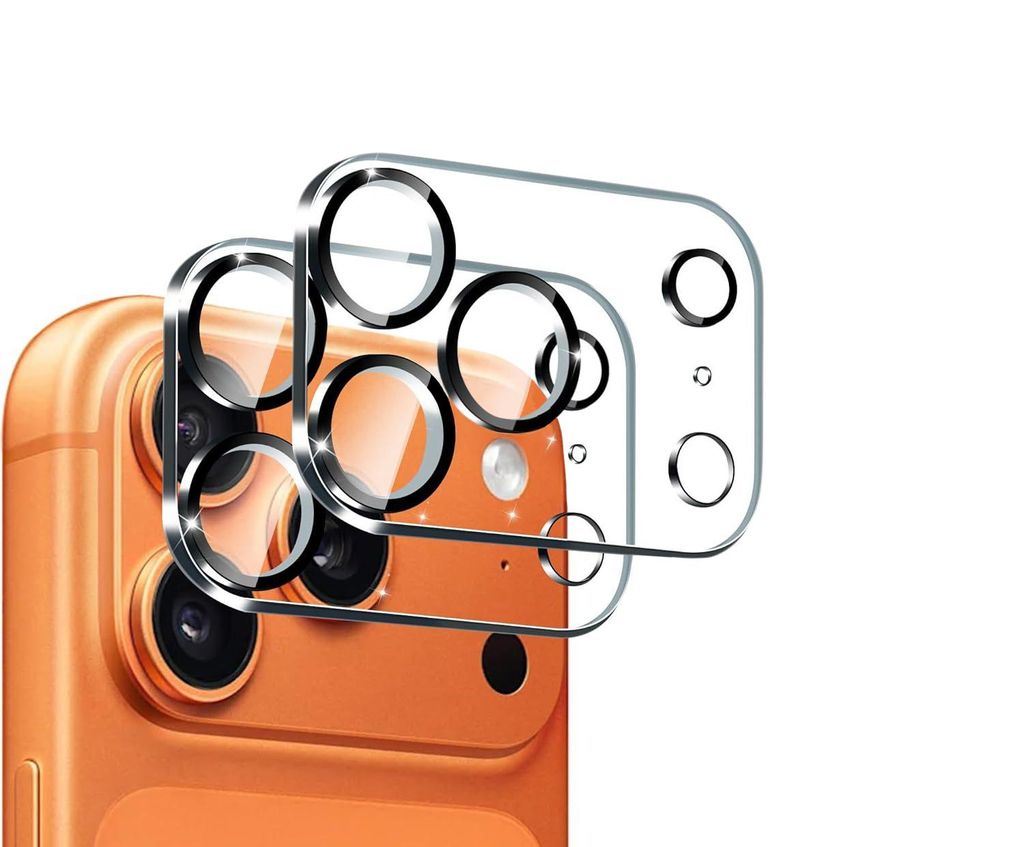 A close-up view of a phone's camera lens protector kit, with the phone itself partially visible.