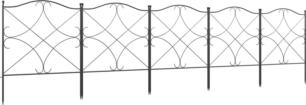 Outsunny 5-teilige dekorative Gartenzäune, 305 x 62 cm, Metall-Sichtschutzzaun mit Pfählen und Graskante, Tierbarriere, Schwarz