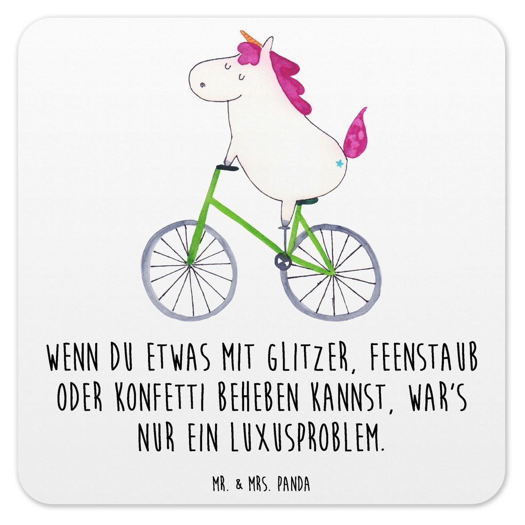 Mr. & Mrs. Panda Untersetzer für Gläser Einhorn Radfahrer 6er Set - Weiß - Geschenk, Tischuntersetzer, Tassen, Unicorn, Glas-Untersetzer, Konfet...