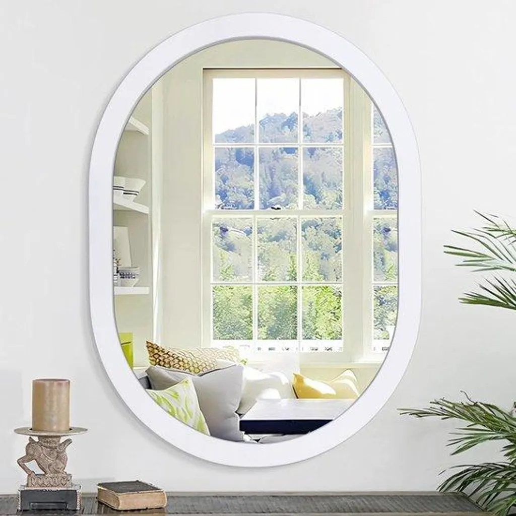 Miroir ovale bois blanc anti-humidité : la solution salle de bains