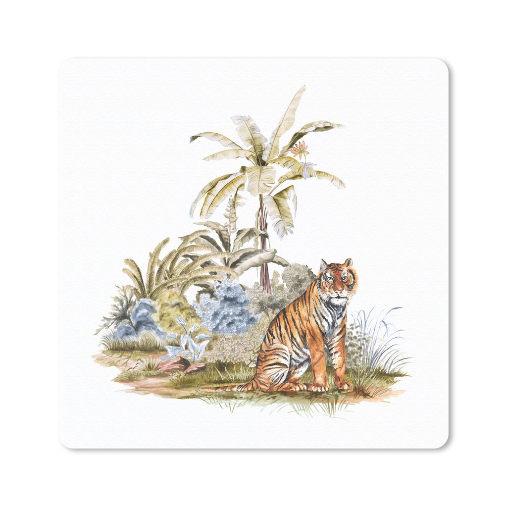 MuchoWow Mauspad Mousepad Tiger - Pflanzen - Baum 30x30 cm - Mousepads - Maus Mat - Pad - Mausunterlage - Gaming