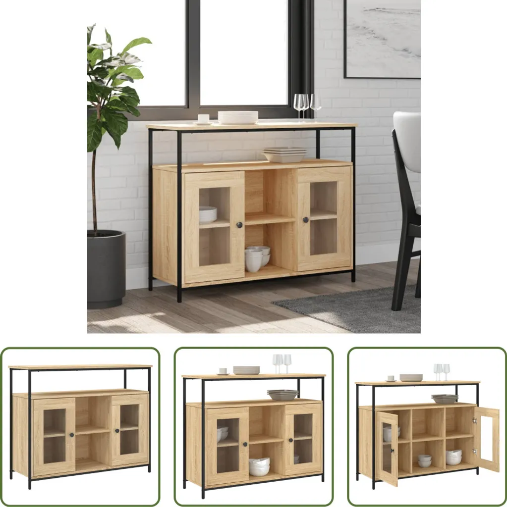 The Living Store credenza Sonoma rovere 100x35x80 cm materiale legno