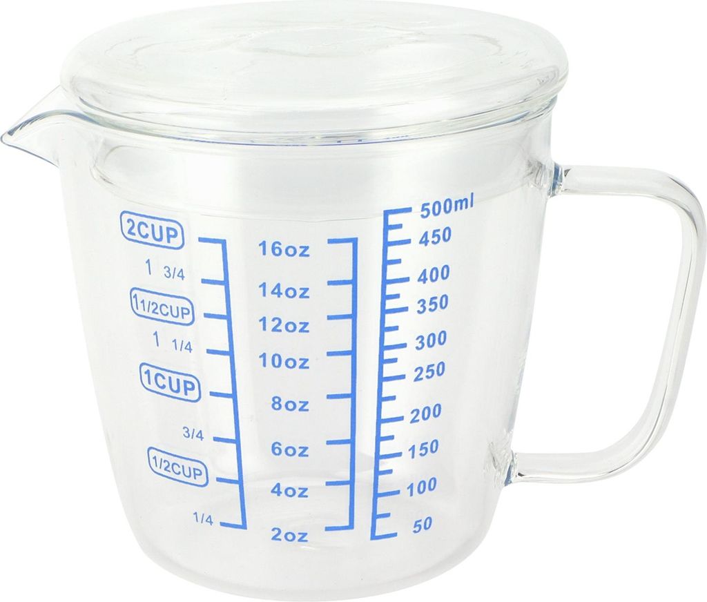 Hitzebeständiger Messbecher aus Glas, Milchwaage, Messkrug mit Deckel, Küchenutensil (500 ml)