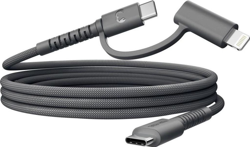FRESH 'N REBEL USB-C zu USB-C+LIG silicone geflochtenes Kabel "FlexWave" 2m, Storm Grey (00231913) Multifunktions-USB Kabel