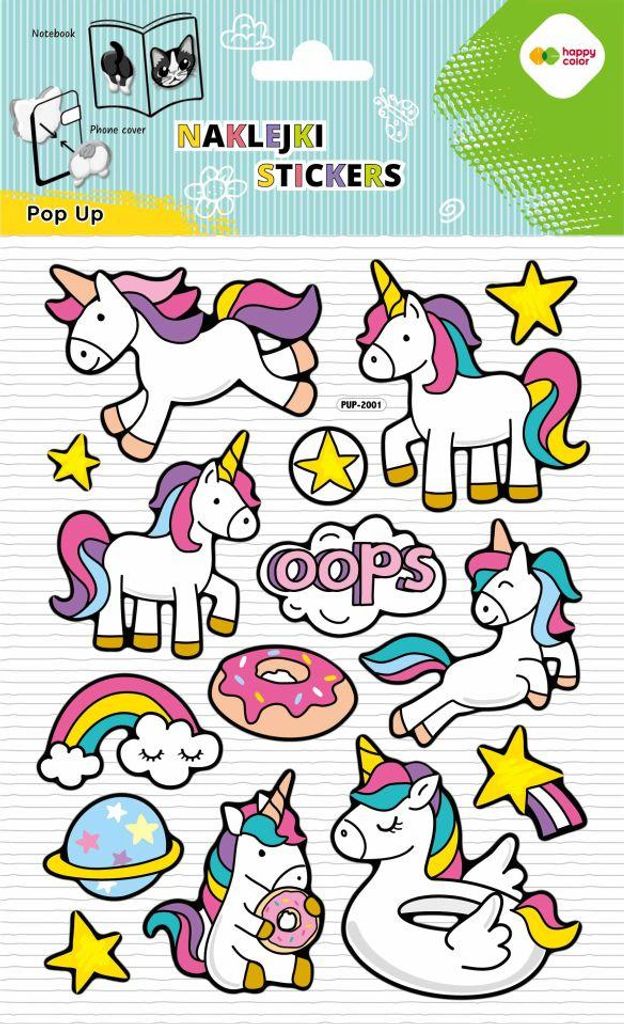 Pop Up 3D dekorative Aufkleber Einhörner Fun Unicorns Happy Color