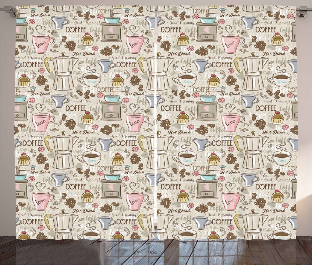 ABAKUHAUS Jahrgang Rustikaler Vorhang, Kaffee Espresso-Maschine, Wohnzimmer Universalband Gardinen mit Schlaufen und Haken, 280 x 175 cm, Pale Pink...