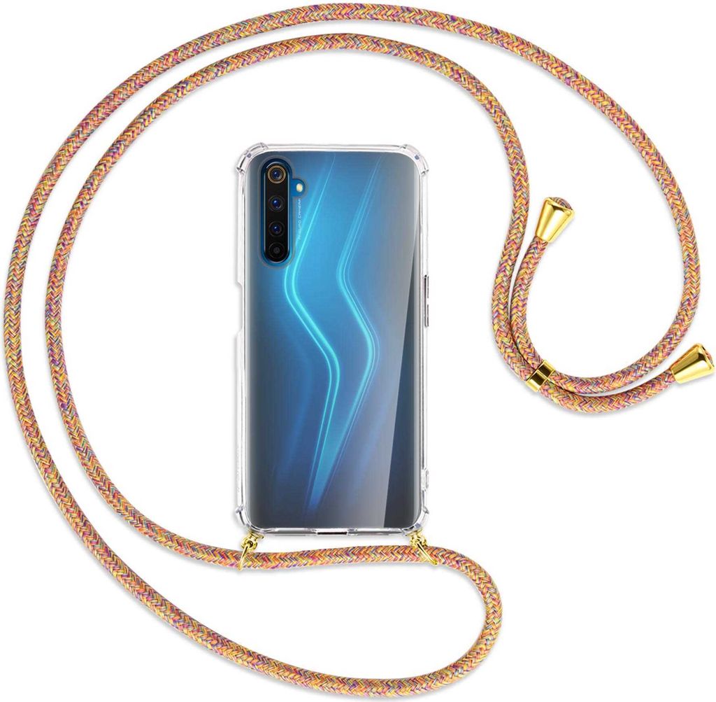 Handykette Backcover-Schutzhülle mit Band (Metall goldfarben) für Realme 6 Pro - Rainbow