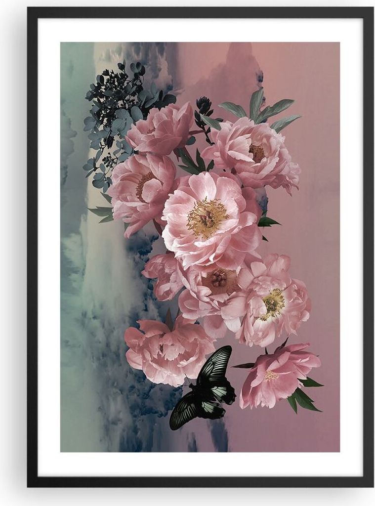 Gerahmtes Poster - Schwarzer Rahmen - Blumen Schmetterling Produktbild 