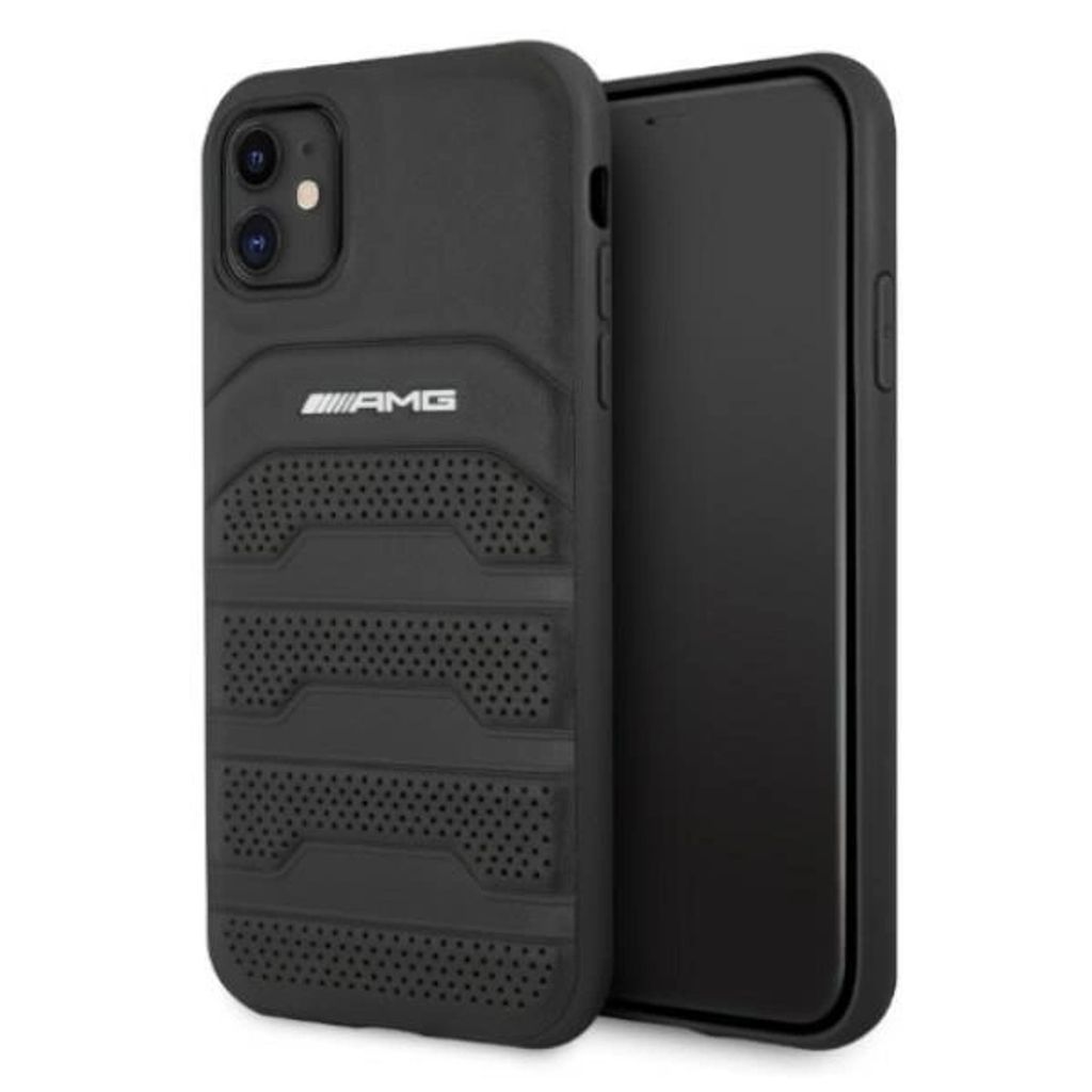 AMG AMHCN61GSEBK iPhone 11 6,1" schwarz Hardcase Leder Debossed Lines Handyhülle