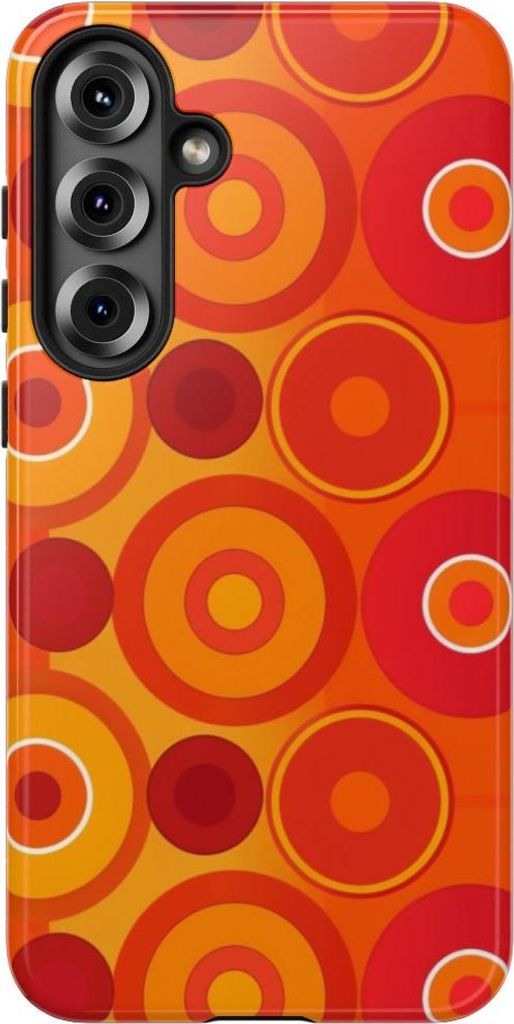 Dynamisches Muster aus orange-roten Kreisen – Hülle Kompatibel mit Samsung Galaxy S25 Plus