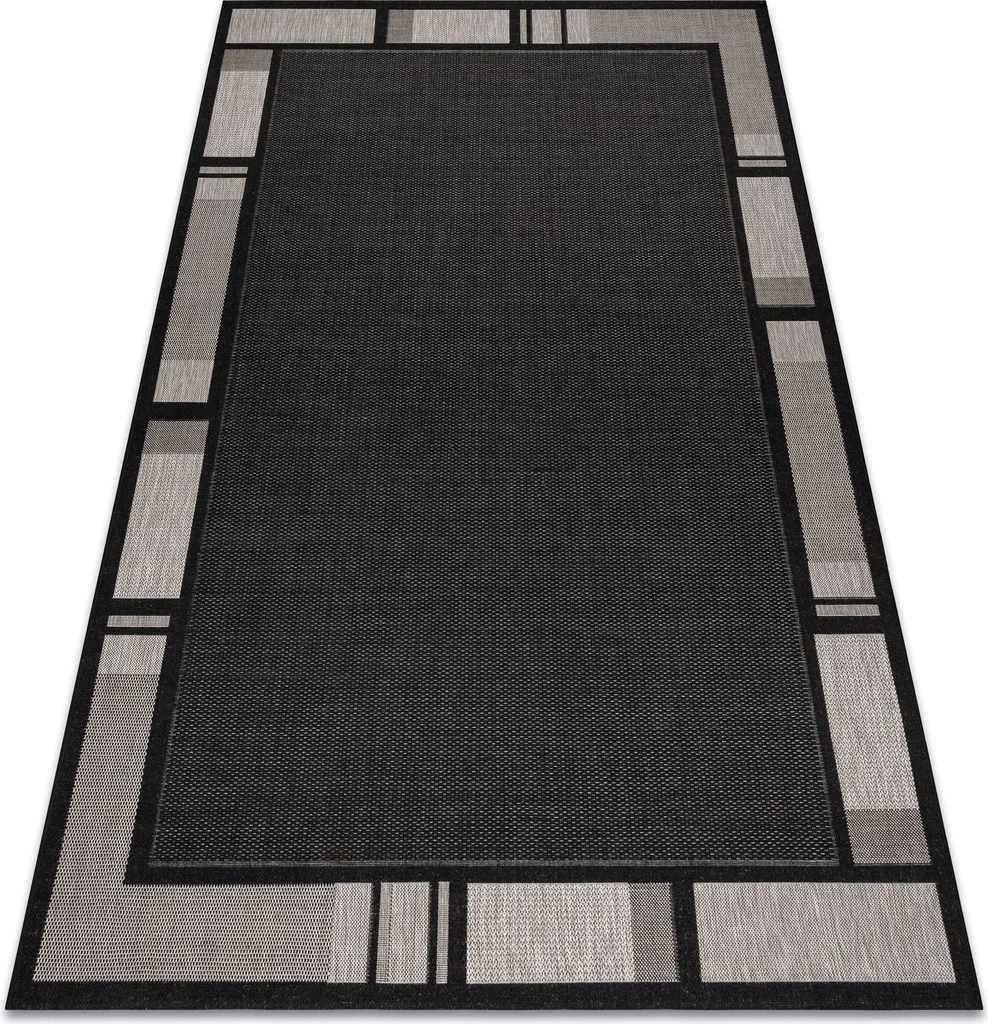 Grand tapis de salon tissé à plat noir argenté Floorlux 200x290 cm