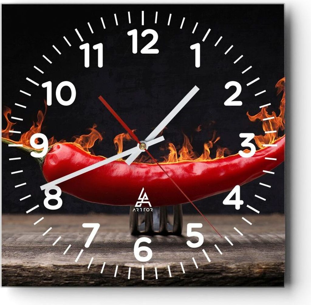 Wanduhr - Quadrat - Glasuhr - Chili Paprika Landwirtschaft - 40x40cm - Schleichendes Uhrwerk - Lautlos - zum Aufhängen bereit - Dekoration Modern...