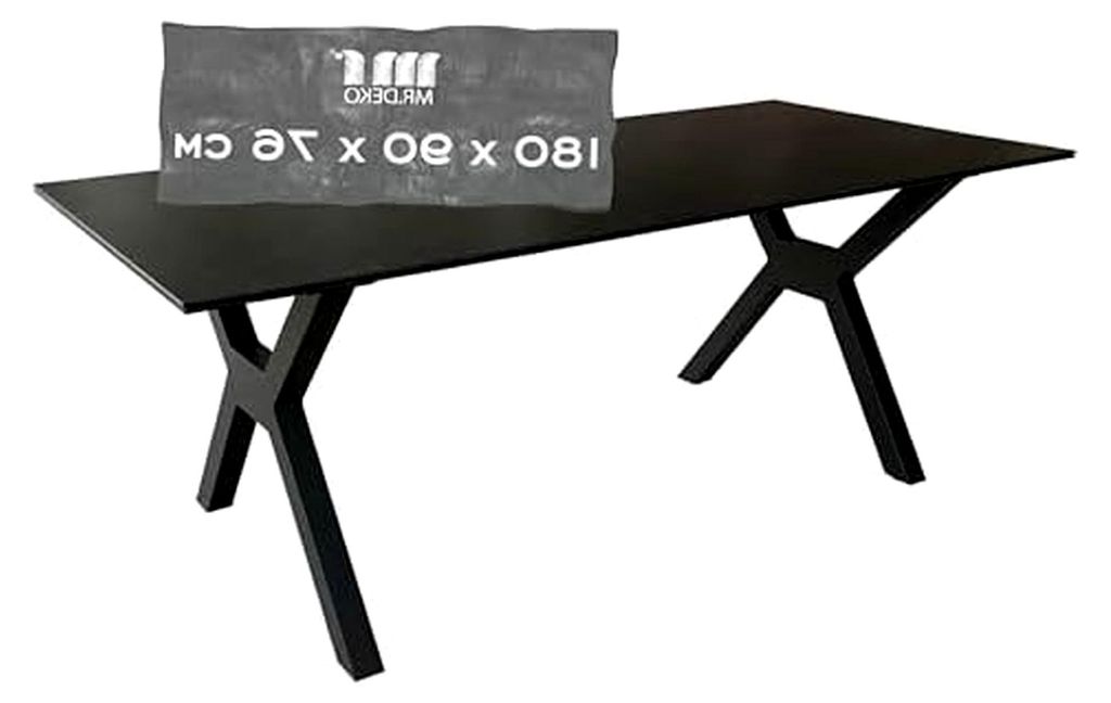 Gartentisch Granada L Dunkelgrau | Tisch mit gesinterter Steinplatte 180 x 90 x 76 cm (LXBxH) | Schwarzes X-Bein Tischgestell aus Aluminium | Keram...