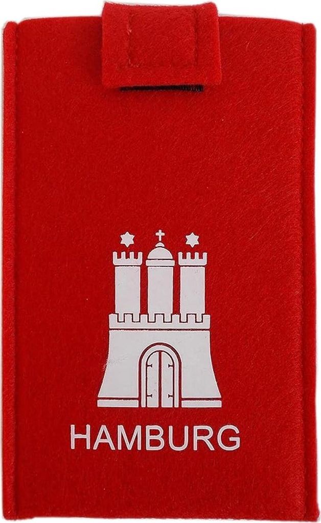 Hamburg Handytasche Hülle für Smartphones - Fanartikel aus rotem Filz mit HH Wappen und Schrift - 13 x 7,5 cm