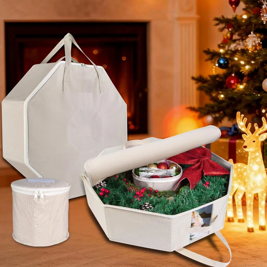 Lot de 2 sacs de rangement pour couronnes de Noël avec compartiments