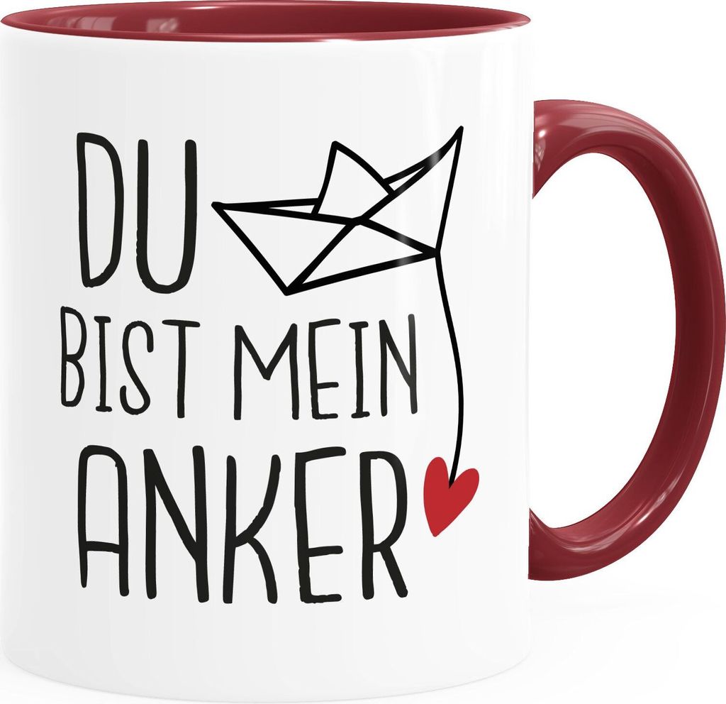 Kaffee-Tasse Spruch Liebe du bist mein Anker Origami Papierschiffchen Aufdruck Geschenk Valentinstag Freund Freundin Mann Frau Moonworks inner-bo...