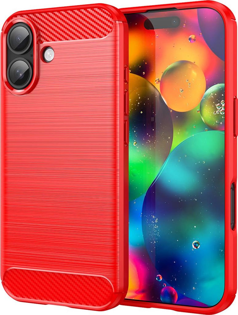 Hülle für iPhone 17 Carbon-Faser Weich TPU Silikon Stoßfest Handyhülle Rot