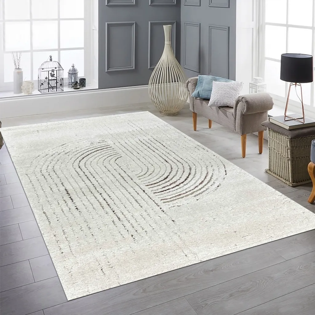 Tapis effet 3D texturé crème à rayures pour chambre 160 x 230 cm