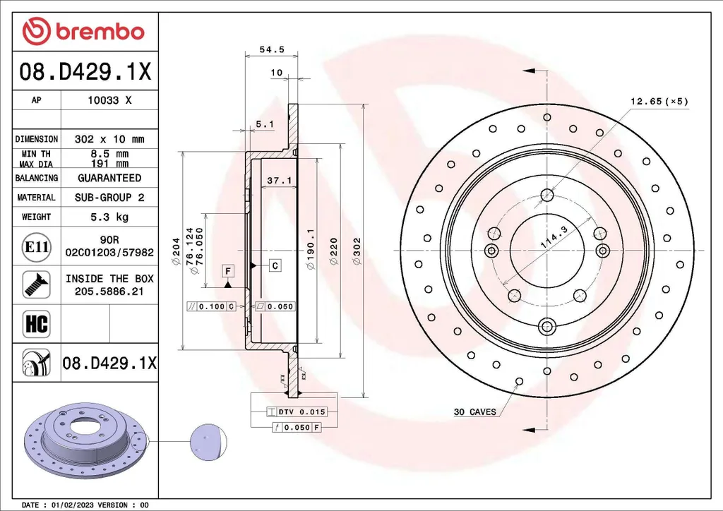 Disque de frein arrière ventilé Brembo pour Hyundai Tucson et Kia QL