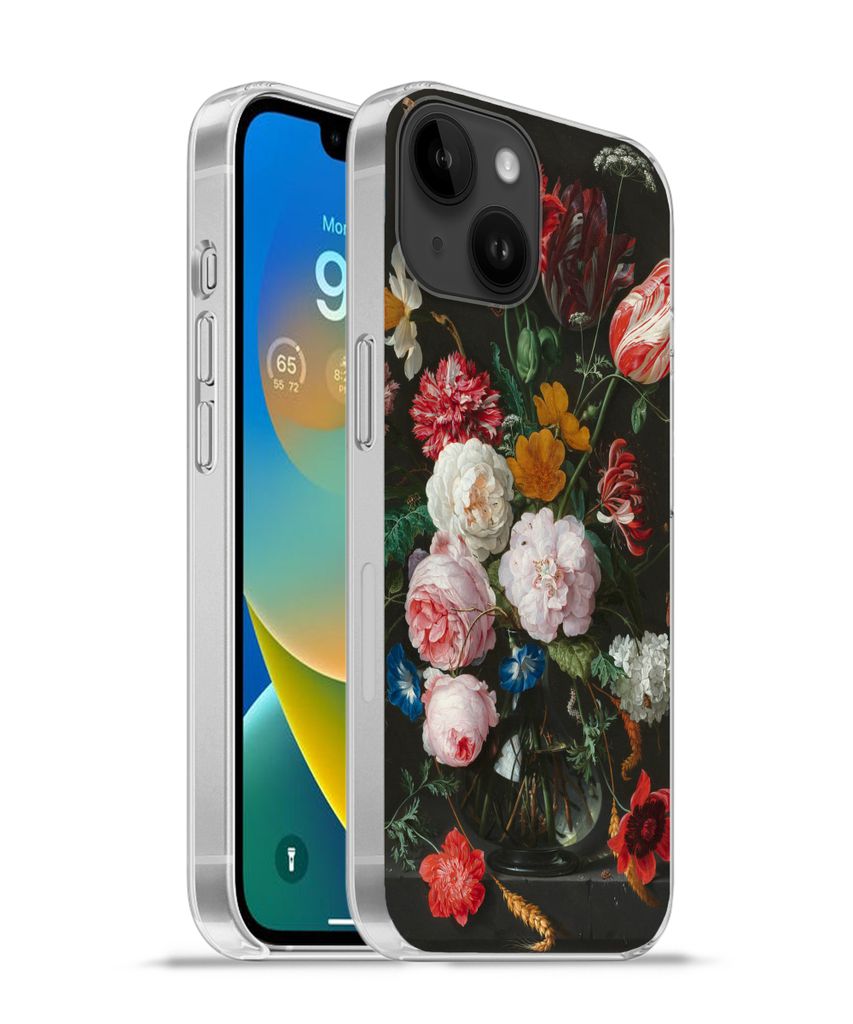 MuchoWow Handyhülle Schutzhülle Hülle für Apple iPhone 14 - Softcase Stilleben mit Blumen in einer Glasvase - Gemälde von Jan Davidsz. de He...