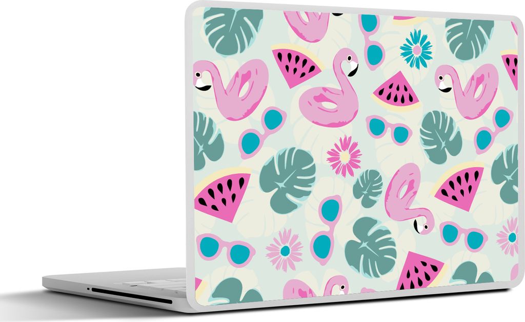 MuchoWow Laptop Aufkleber Sticker Cover Sommer - Muster - Flamingo - Monstera 30x22 cm - Laptop-Sticker