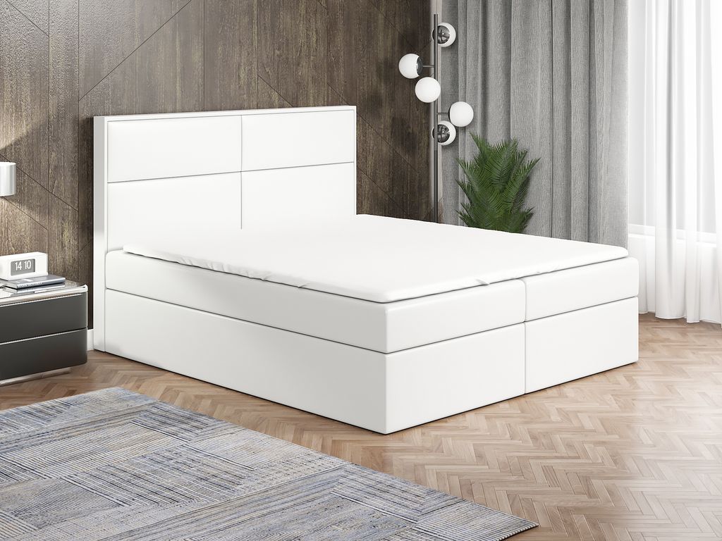 Boxspringbett HOPP 140 x 200 mit 2 Bettkästen, Bonell-Matratze und Topper. Farbe: Weib