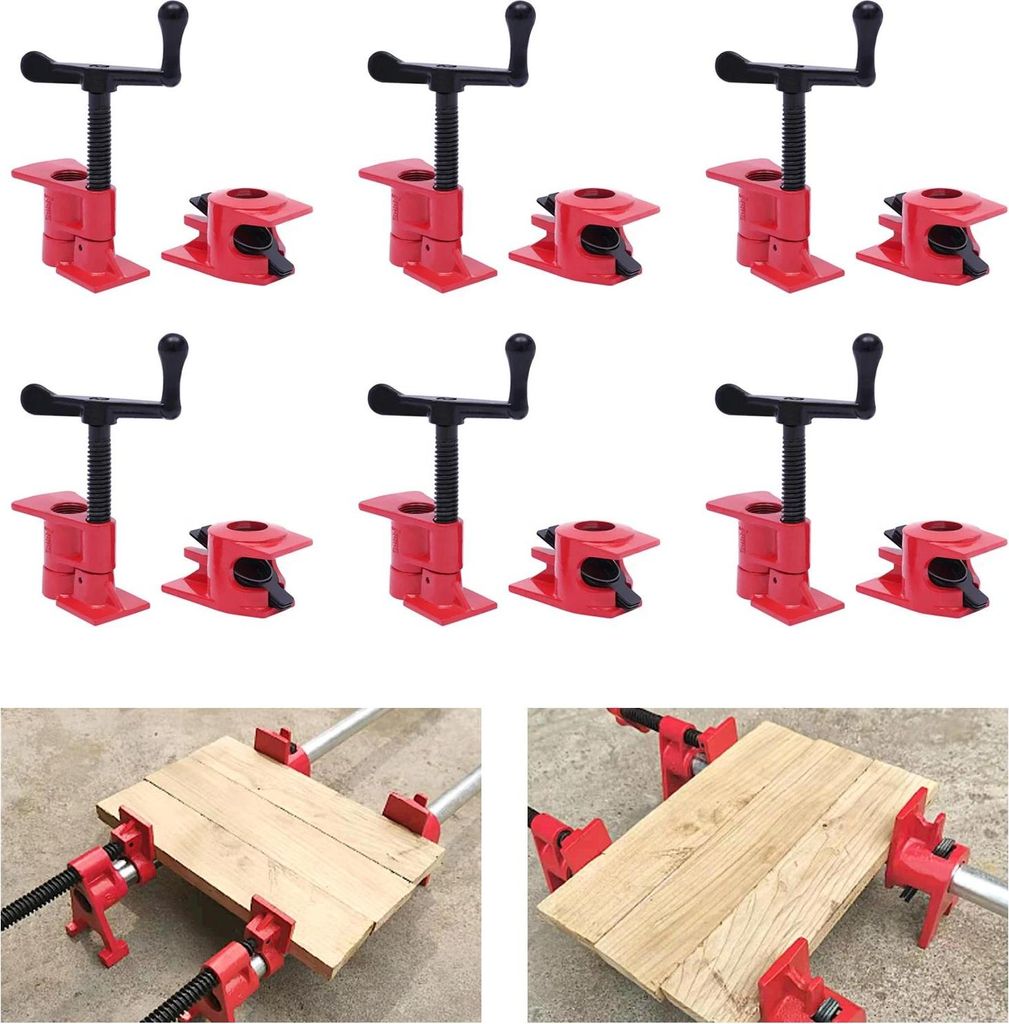 Rohrzwingen für Holzarbeiten - 6-teiliges Rohrklemmen Set - Schwerlast Eisen - Breite Spannbacken - Für 26,5 mm Rohre - Möbel- und Schrankmontag...