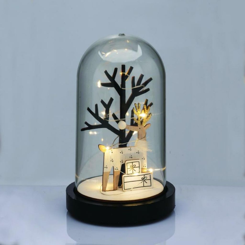 ACA Beleuchtete Weihnachtsdekoration: Holzhirsch mit Kunststoffabdeckung und Baum, 8 Mini-LEDs, warmweiß, batteriebetrieben (2xAAA), 11x19cm, X068...
