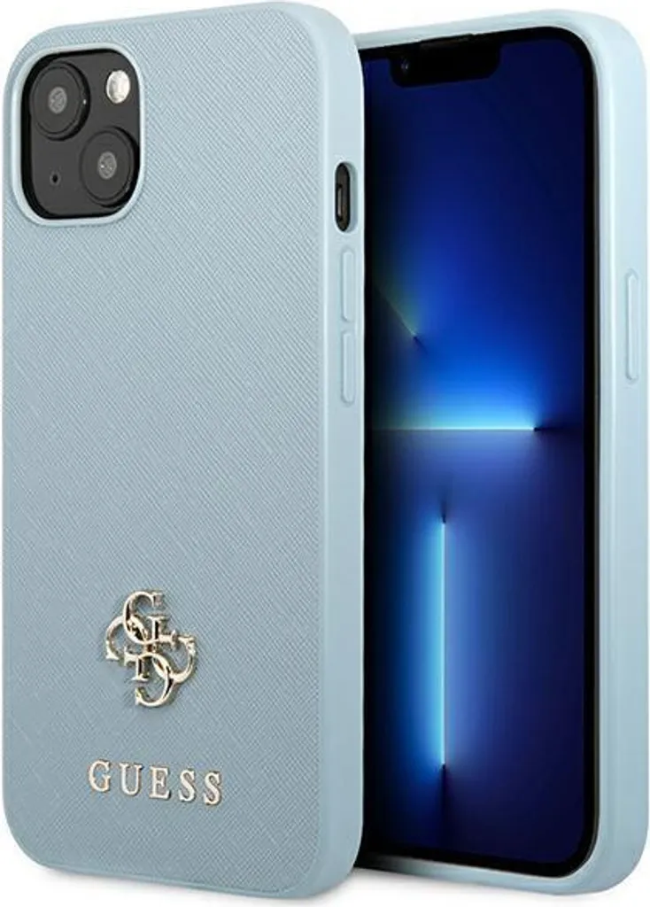 Guess Custodia iPhone 13/14/15 6.1" - Saffiano Blu & Metal Logo