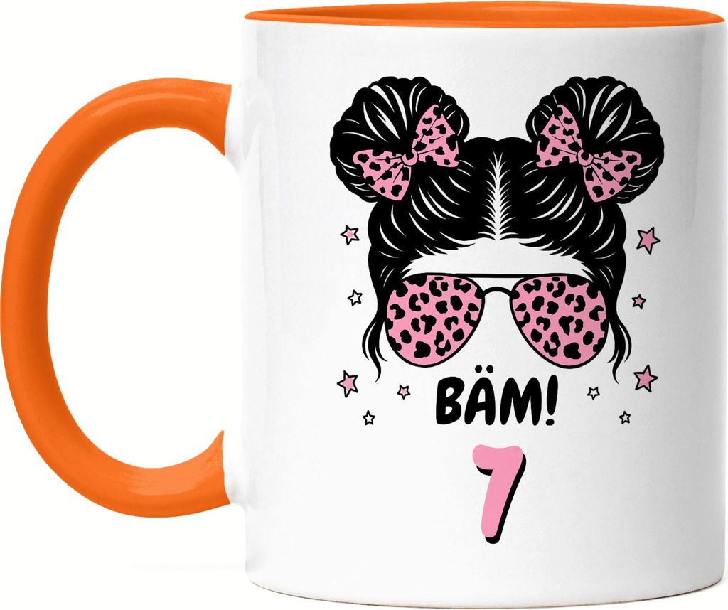 Bäm 7 Geburtstag Tasse Orange Mädchen Geschenk Kindergeburtstag Deko Überraschung stylisches Motiv coole Geschenkidee